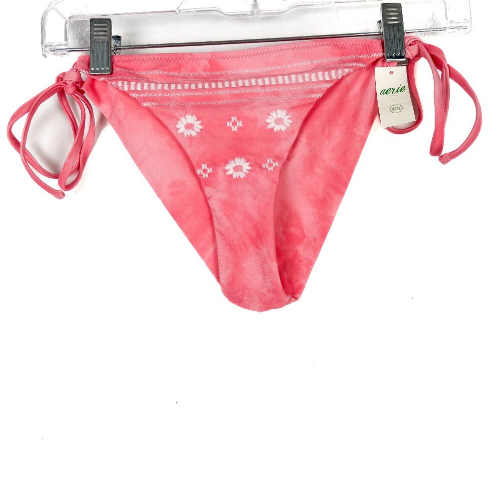 NWT Aerie Side Tie Embroidered Cheekier Bikini Bottoms Pink Size Small S NEW